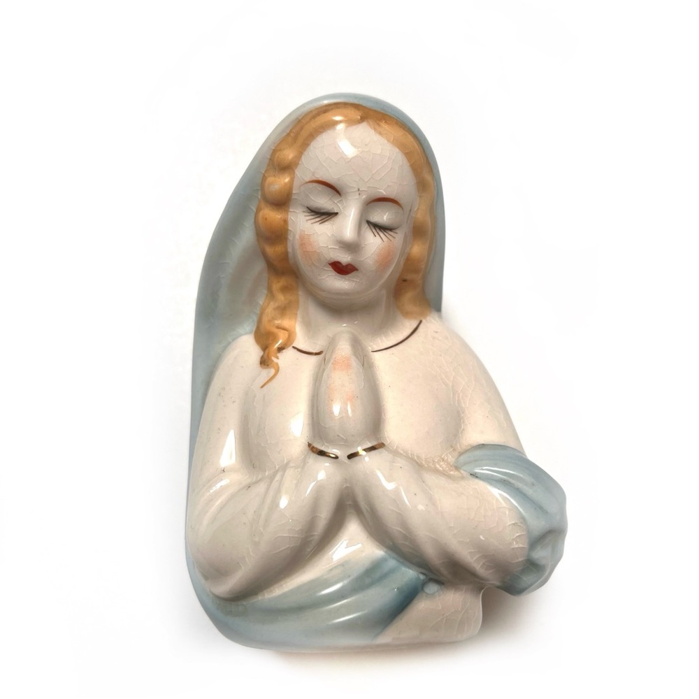 Petite Vintage 60’s Virgin Mary Praying Ceramic Planter Vase